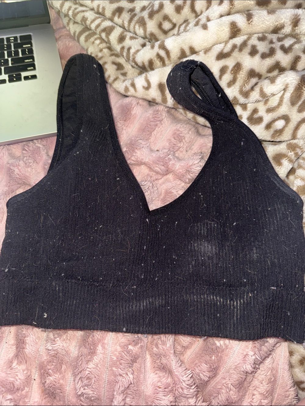 aerie Black Ribbed V-Neck Crop Tank